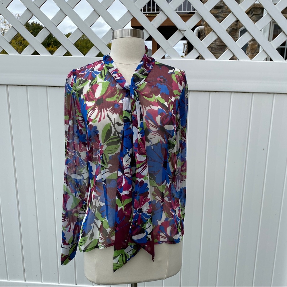 Kate Hill Floral Sheer Blouse - Multicolor